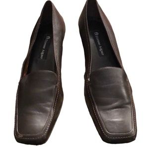 Etienne Aigner  size 8.5 dark brown square toe leather loafer stacked heel NWOT